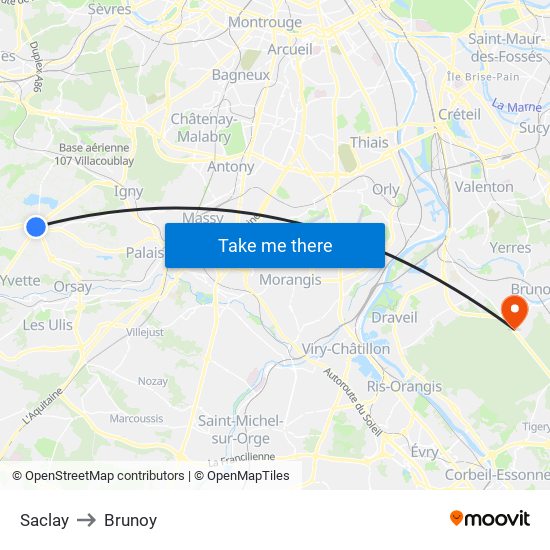 Saclay to Brunoy map