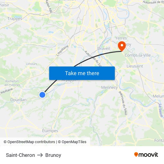 Saint-Cheron to Brunoy map