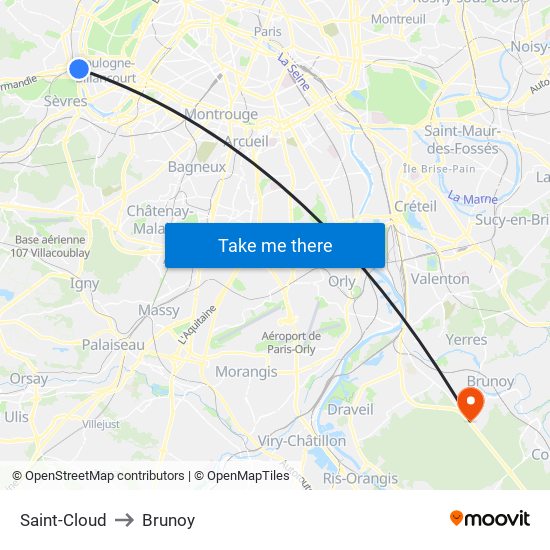 Saint-Cloud to Brunoy map