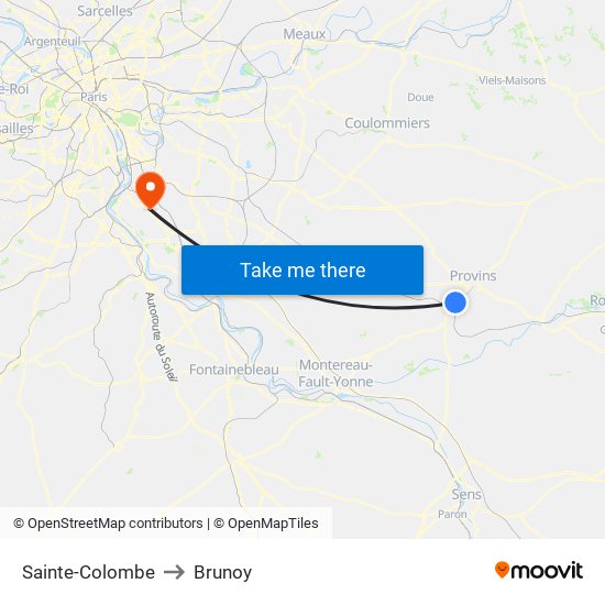 Sainte-Colombe to Brunoy map