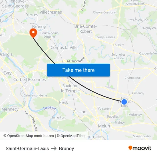 Saint-Germain-Laxis to Brunoy map