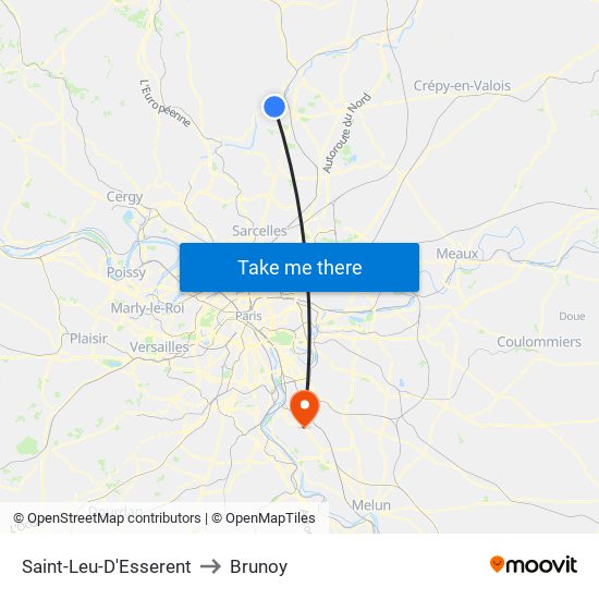 Saint-Leu-D'Esserent to Brunoy map