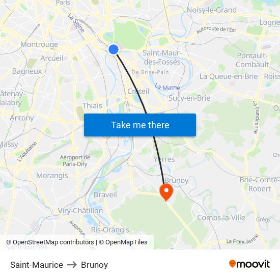 Saint-Maurice to Brunoy map