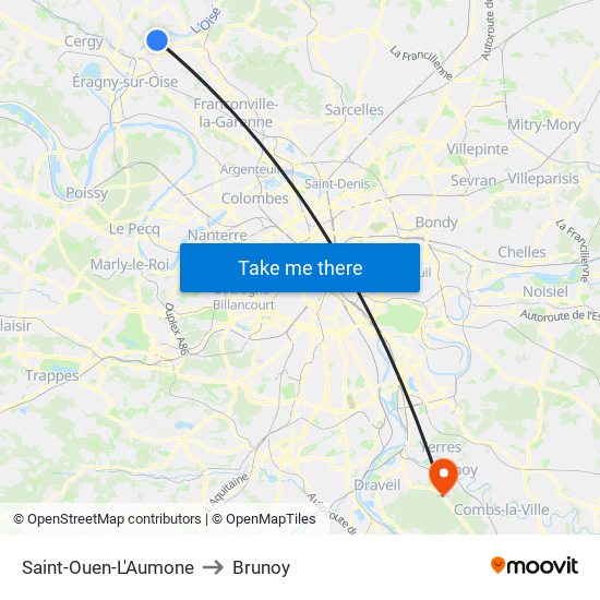 Saint-Ouen-L'Aumone to Brunoy map