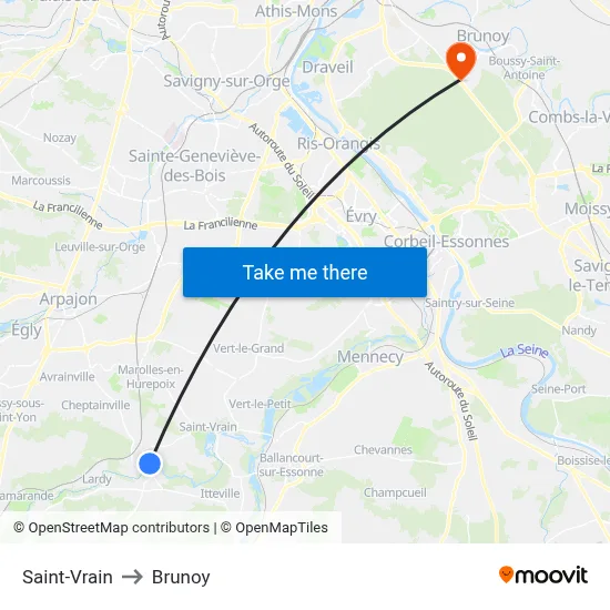 Saint-Vrain to Brunoy map