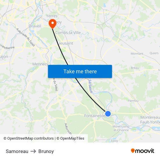 Samoreau to Brunoy map