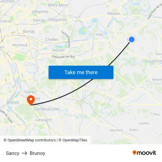 Sancy to Brunoy map