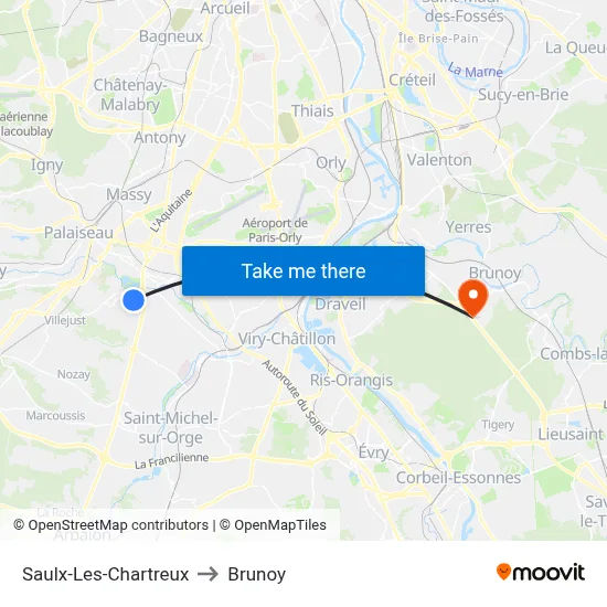 Saulx-Les-Chartreux to Brunoy map