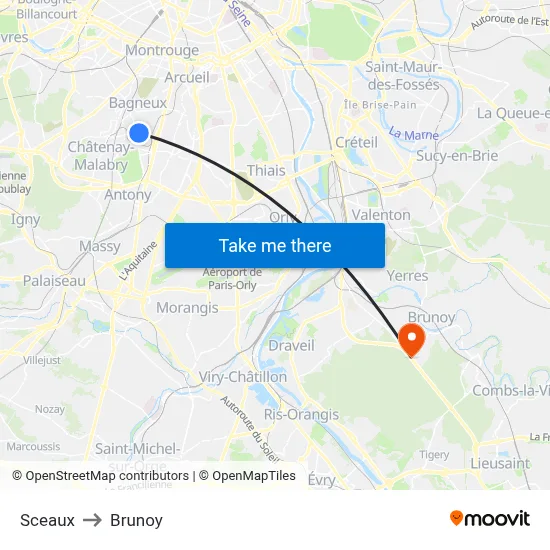 Sceaux to Brunoy map