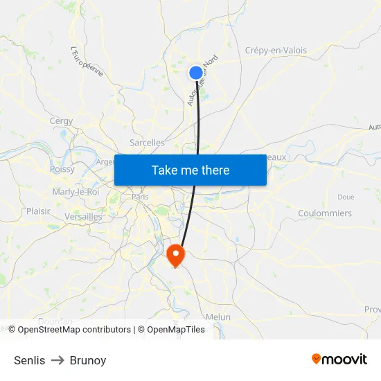 Senlis to Brunoy map