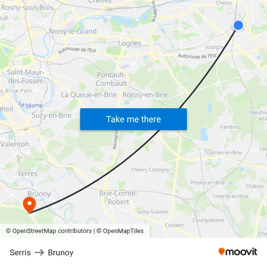 Serris to Brunoy map