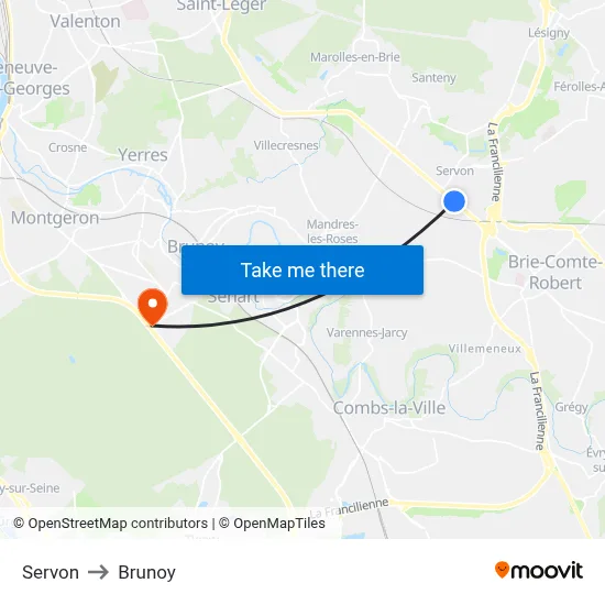 Servon to Brunoy map
