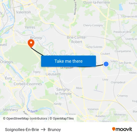 Soignolles-En-Brie to Brunoy map