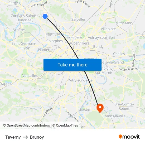 Taverny to Brunoy map
