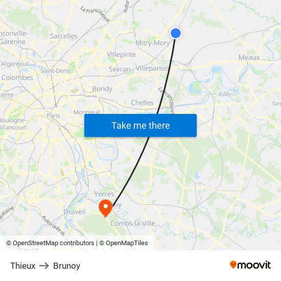 Thieux to Brunoy map