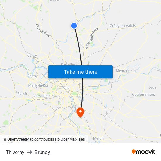 Thiverny to Brunoy map