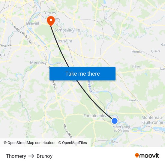 Thomery to Brunoy map