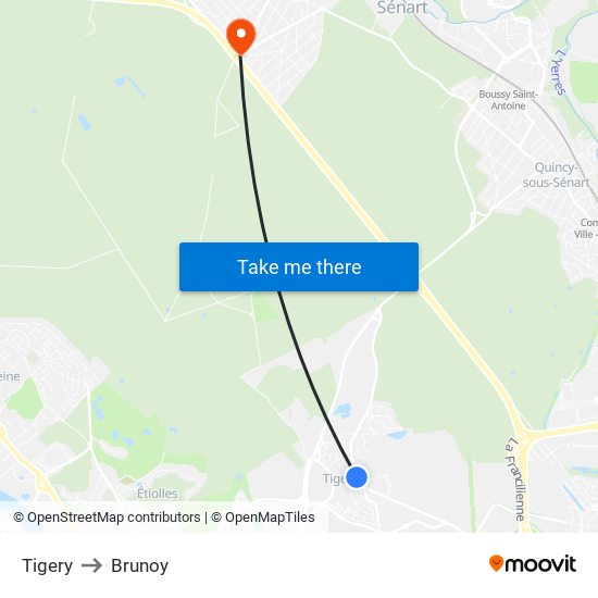 Tigery to Brunoy map