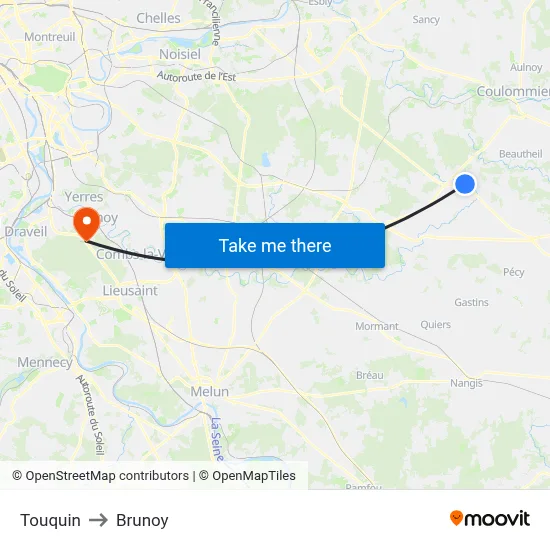 Touquin to Brunoy map