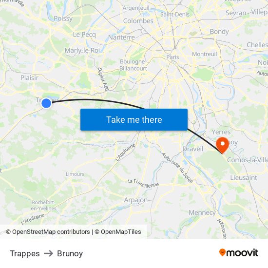 Trappes to Brunoy map