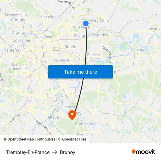 Tremblay-En-France to Brunoy map