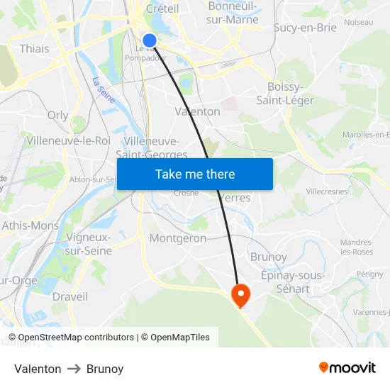 Valenton to Brunoy map