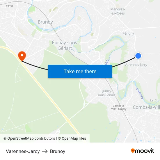 Varennes-Jarcy to Brunoy map