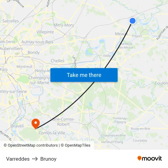 Varreddes to Brunoy map