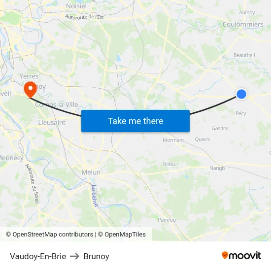 Vaudoy-En-Brie to Brunoy map