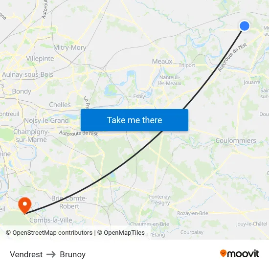 Vendrest to Brunoy map
