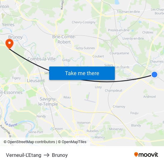 Verneuil-L'Etang to Brunoy map