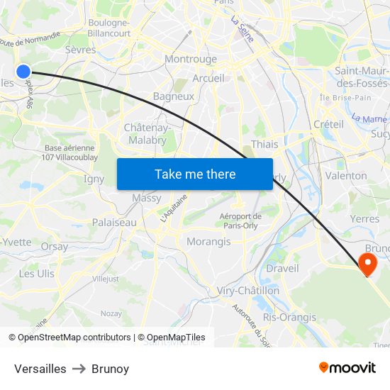 Versailles to Brunoy map