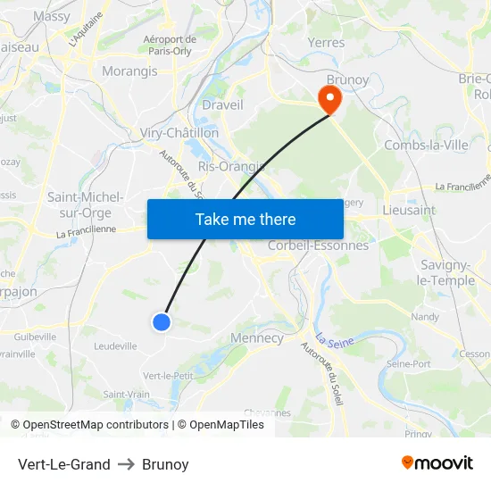Vert-Le-Grand to Brunoy map
