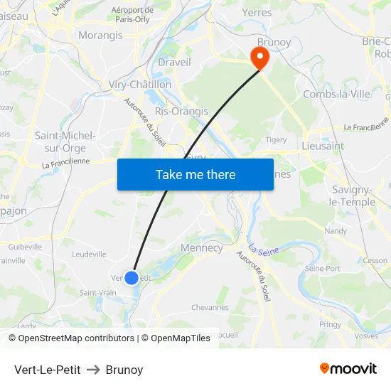 Vert-Le-Petit to Brunoy map