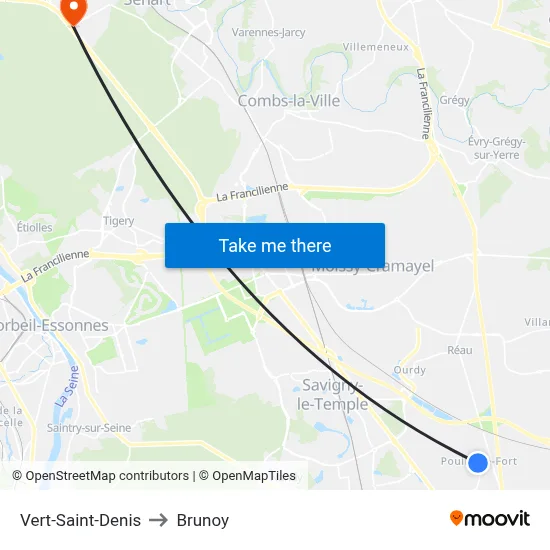 Vert-Saint-Denis to Brunoy map