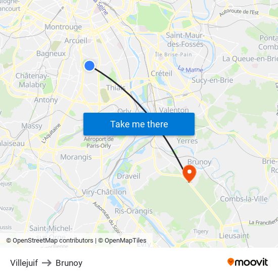 Villejuif to Brunoy map