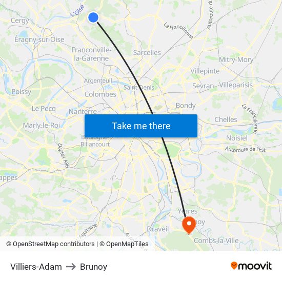 Villiers-Adam to Brunoy map