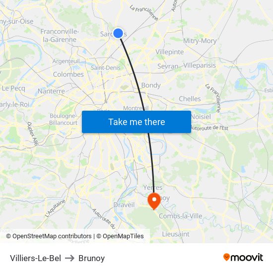 Villiers-Le-Bel to Brunoy map