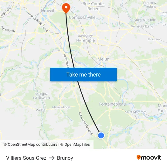 Villiers-Sous-Grez to Brunoy map