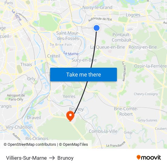 Villiers-Sur-Marne to Brunoy map