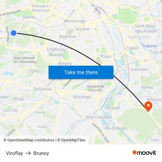 Viroflay to Brunoy map
