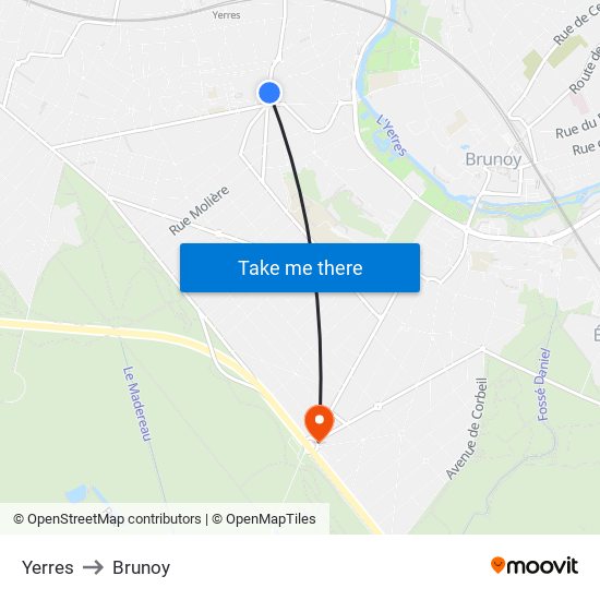 Yerres to Brunoy map