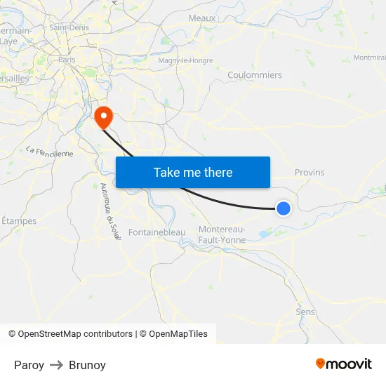 Paroy to Brunoy map