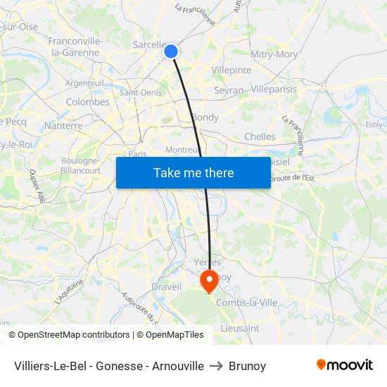Villiers-Le-Bel - Gonesse - Arnouville to Brunoy map
