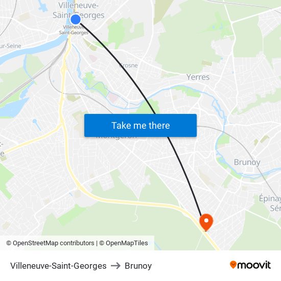Villeneuve-Saint-Georges to Brunoy map
