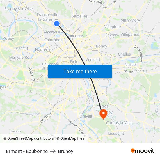 Ermont - Eaubonne to Brunoy map