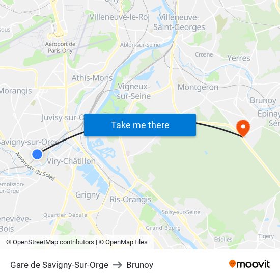 Gare de Savigny-Sur-Orge to Brunoy map