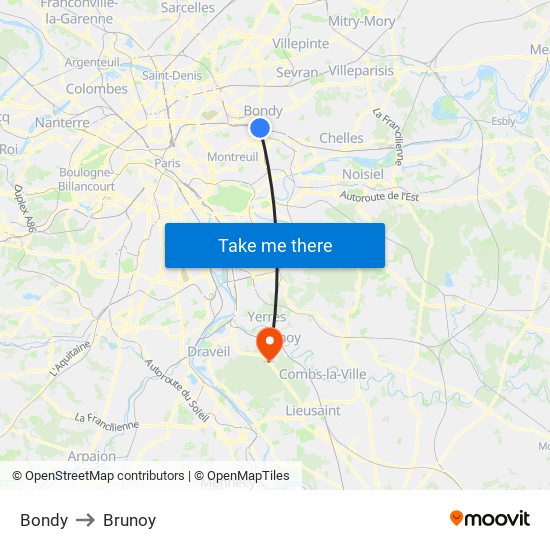 Bondy to Brunoy map