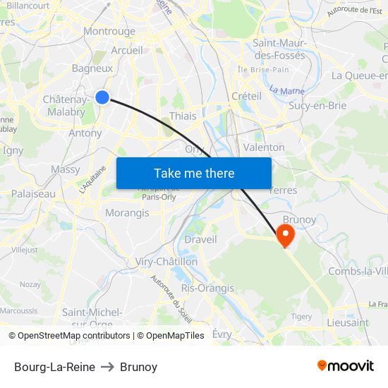Bourg-La-Reine to Brunoy map