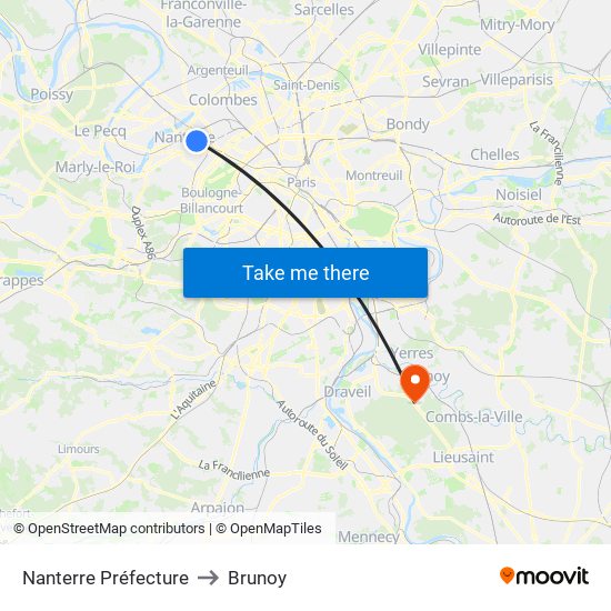 Nanterre Préfecture to Brunoy map